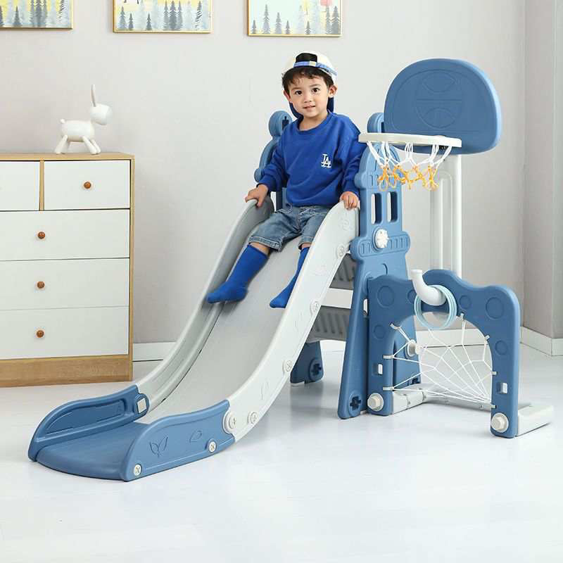 Toddler Slide with Basketball Hoop, Football Goalpost & Ring Toss for Girls and Boys - 4 in 1 Indoor/Outdoor Play Equipment for Children - Includes 2 free bonus balls and rings