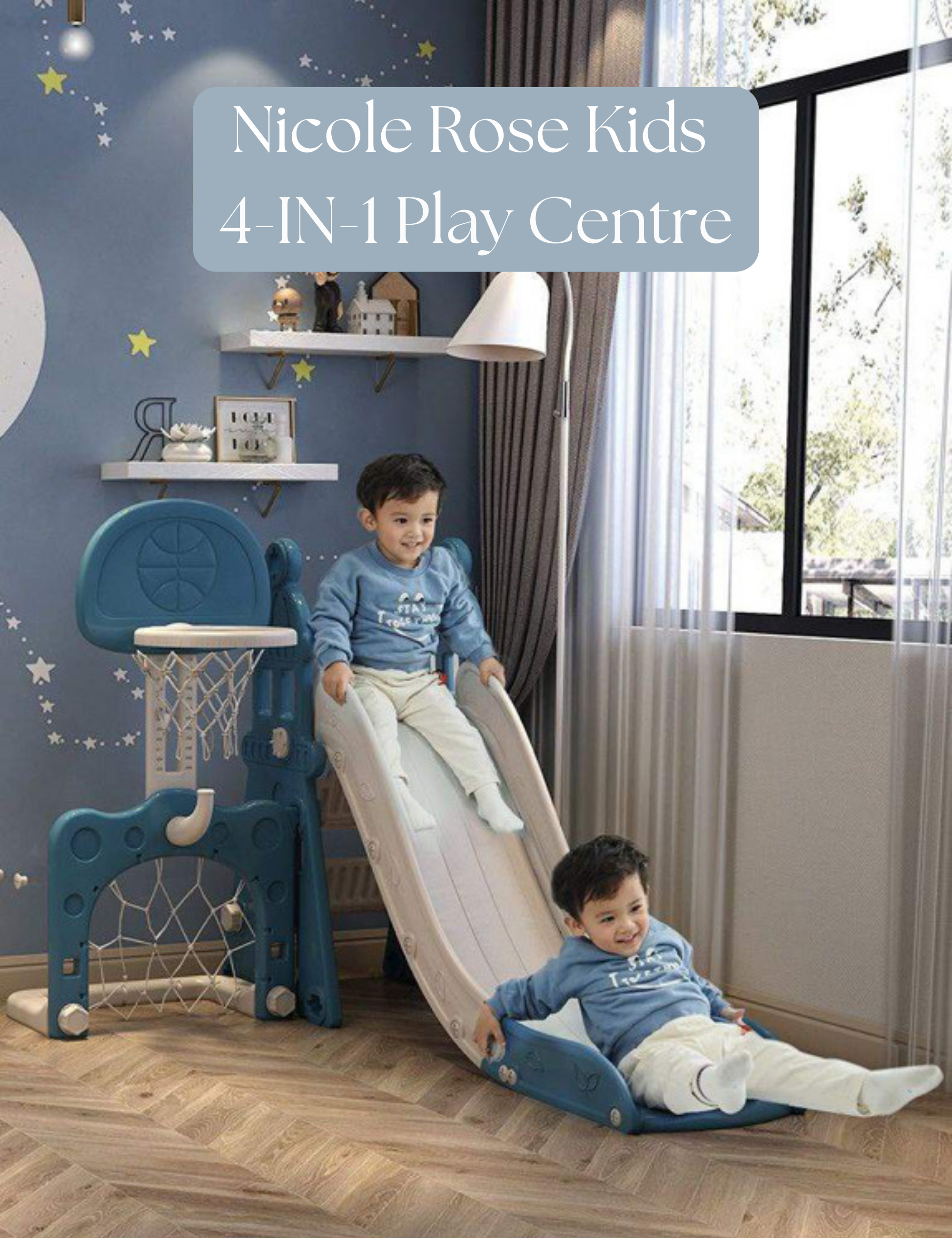 Toddler Slide with Basketball Hoop, Football Goalpost & Ring Toss for Girls and Boys - 4 in 1 Indoor/Outdoor Play Equipment for Children - Includes 2 free bonus balls and rings