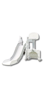 Toddler Slide with Basketball Hoop, Football Goalpost & Ring Toss for Girls and Boys - 4 in 1 Indoor/Outdoor Play Equipment for Children - Includes 2 free bonus balls and rings